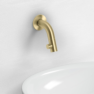 Clou Kaldur fonteinkraan korte uitloop wandm. goud gebors. PVD