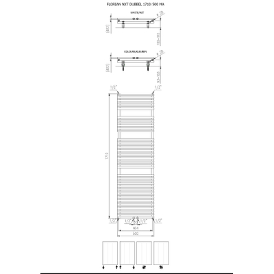 Plieger Florian Nxt M designradiator dubbel horizontaal met middenaansluiting 1710x500mm 1161W wit