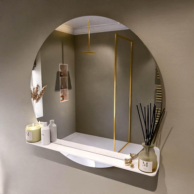 Mondiaz SPOT Badkamerspiegel - rond 100cm - spiegelplanchet - kleur Talc