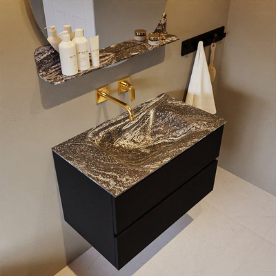 Mondiaz VICA-DLUX Badkamermeubelset - 80cm - urban - 2 lades - Inbouw wastafel CLOUD - midden - zonder kraangat - kleur Lava - XL versie 60cm hoog