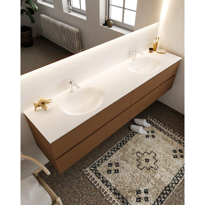 MONDIAZ VICA Badkamermeubelset - 200cm - 4 lades - wasbak Moon dubbel - 2 kraangaten - solid surface rust