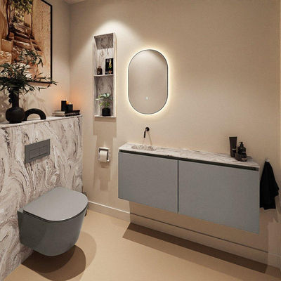 MONDIAZ TURE-DLUX 120cm toiletmeubel Smoke. EDEN wastafel Glace positie links. Zonder kraangat.