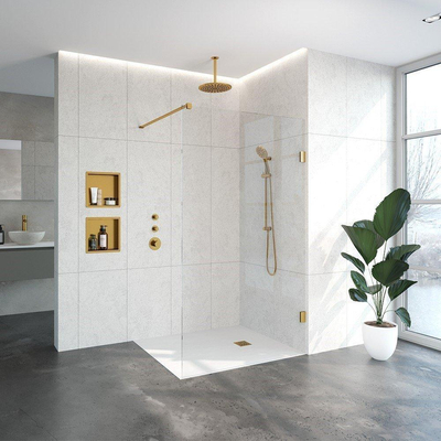 BRAUER Create Inloopdouche - 120x200cm - profielloos - antikalk - 8mm veiligheidsglas - Goud geborsteld