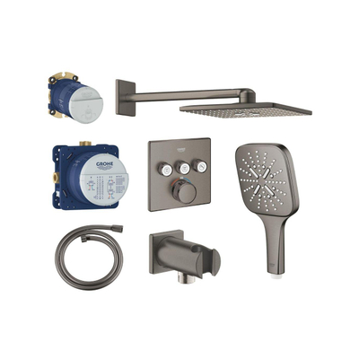 Grohe Grohtherm regendoucheset inbouw - hoofddouche vierkant - handdouche vierkant - hard graphite geborsteld