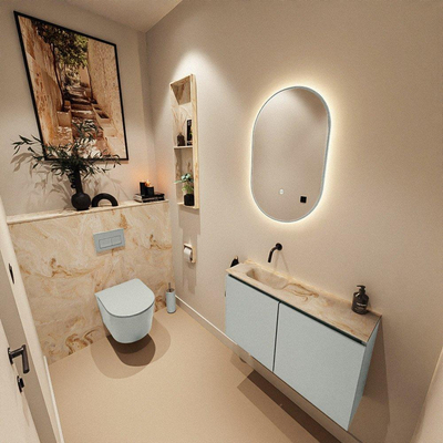 MONDIAZ TURE-DLUX 80cm toiletmeubel Greey. EDEN wastafel Frappe positie links. Zonder kraangat.