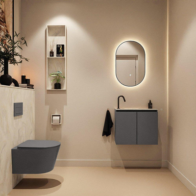 MONDIAZ TURE-DLUX 60cm toiletmeubel Dark Grey. EDEN wastafel Ostra positie links. Met 1 kraangat.