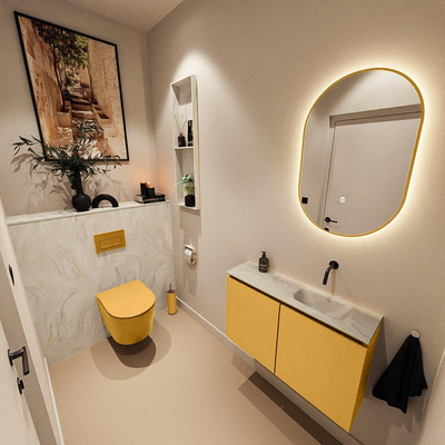 MONDIAZ TURE-DLUX 80cm toiletmeubel Ocher. EDEN wastafel Ostra positie rechts. Zonder kraangat.