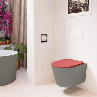 MONDIAZ LAVIE wandclosetpack - 36x53cm - diepspoel - rimless - Smoke (grijs) - softclose - quick-release - toiletzitting - Fire (rood)