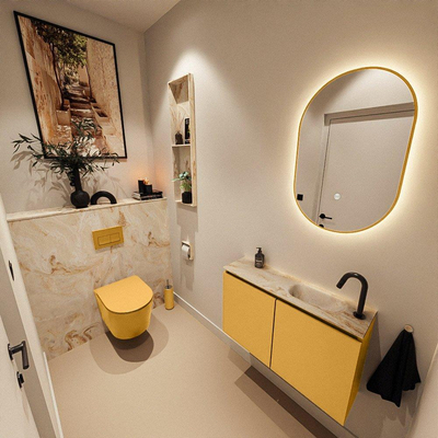 MONDIAZ TURE-DLUX 80cm toiletmeubel Ocher. EDEN wastafel Frappe positie rechts. Met 1 kraangat.