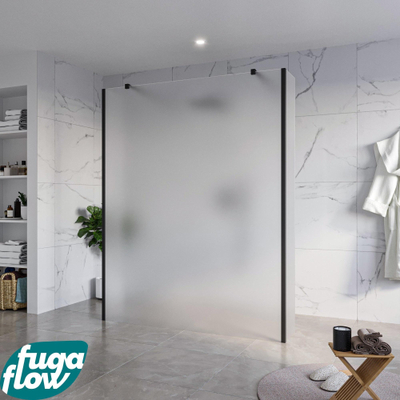FugaFlow Eccelente Vetro Vrijstaande inloopdouche badkamer - 160x200cm - Glas mat - antikalk - 8mm veiligheidsglas - 2 zijwanden 40cm - met wandarmen en hoekprofielen - Zwart mat -