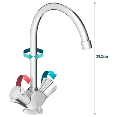 GROHE Costa L keukenkraan lage druk met hoge uitloop met kettingoog chroom OUTLET