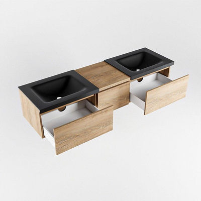 MONDIAZ BUKLA 160cm badmeubel met module 40 kleur Washed Oak met 3 lades. Wastafel CLOUD dubbel 2 kraangaten kleur Urban.