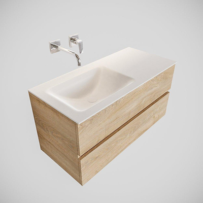 MONDIAZ VICA Badkamermeubelset - 100cm - 2 lades - wasbak Cloud links - 0 kraangaten - solid surface washed oak