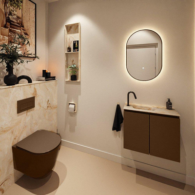 MONDIAZ TURE-DLUX 60cm toiletmeubel Rust. EDEN wastafel Frappe positie links. Met 1 kraangat.
