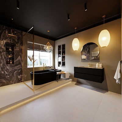 Mondiaz VICA-DLUX Badkamermeubelset - 110cm - urban - 2 lades - Inbouw wastafel CLOUD - midden - 1 kraangat - kleur Lava - XL versie 60cm hoog