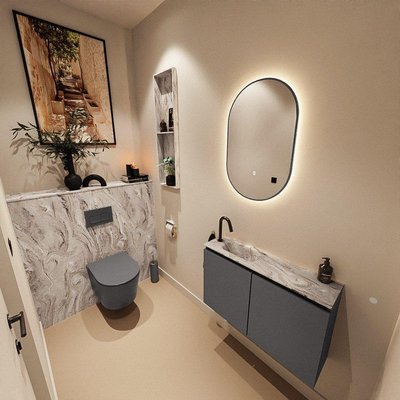 MONDIAZ TURE-DLUX 80cm toiletmeubel Dark Grey. EDEN wastafel Glace positie links. Met 1 kraangat.