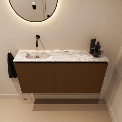 MONDIAZ TURE-DLUX 100cm toiletmeubel Rust. EDEN wastafel Glace positie links. Zonder kraangat.