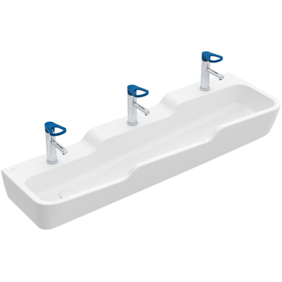 Villeroy & Boch O.novo Kids wastafel met 3x1 kraangat 130x43cm Ceramic+ zonder overloop wit