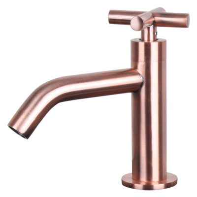 Differnz Cleo fonteinset - 31.5x31.5x10cm - Kwartrond - 1 kraangat - Gebogen rose kraan - Beton Grijs