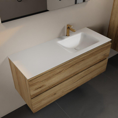 Mondiaz Aivy badmeubelset - 120x45x50cm - 1 kraangat - 1 wasbak talc Solid surface - Rechts - 2 lades - Met spiegel - Melamine Chai