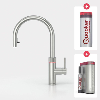 Quooker NL Flex kokendwaterkraan opbouw uitloop draaibaar met uittrekbare uitloop met Pro3 reservoir & Cube reservoir RVS