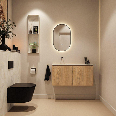 MONDIAZ TURE-DLUX 100cm toiletmeubel Washed Oak. EDEN wastafel Ostra positie links. Zonder kraangat.