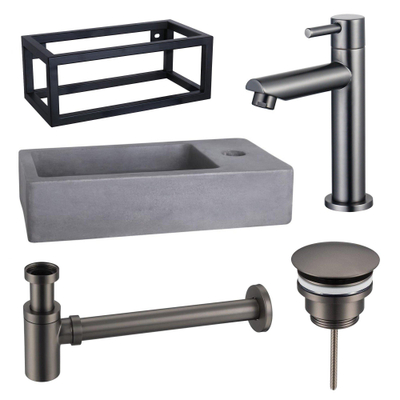 Fortifura Fuente fonteinset - 40x20x23.5cm - 1 kraangat - zwart frame - fonteinkraan gunmetal - beton