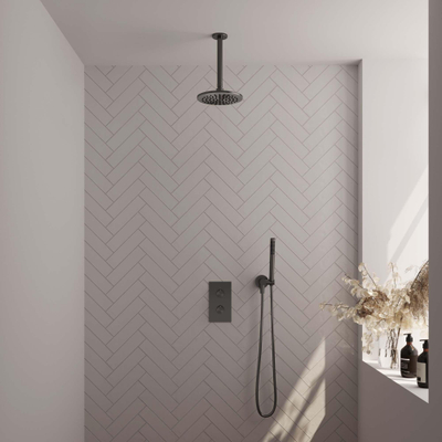 Brauer Gunmetal Edition Regendoucheset inbouw - hoofddouche 20cm - plafondarm 20cm - 2 functies - inclusief inbouwdeel - handdouche Staaf 1 stand - PVD - geborsteld gunmetal