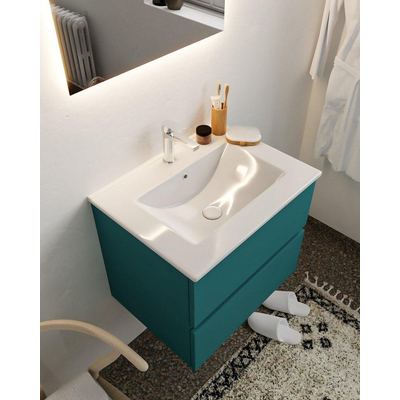 MONDIAZ VICA Badkamermeubelset - 60cm - 2 lades - wasbak Denia midden - 1 kraangat - solid surface smag