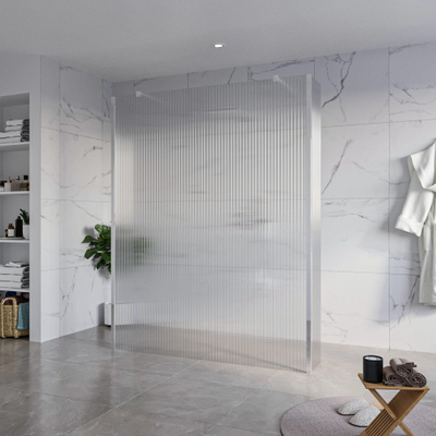 FugaFlow Eccelente Vetro Vrijstaande inloopdouche badkamer - 160x200cm - Helder geribbeld - antikalk - 8mm veiligheidsglas - 2 zijwanden 30cm - met wandarmen en hoekprofielen - Chroom -