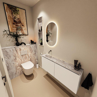 MONDIAZ TURE-DLUX 120cm toiletmeubel Talc. EDEN wastafel Glace positie links. Zonder kraangat.