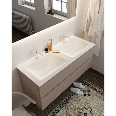 MONDIAZ VICA Badkamermeubelset - 120cm - 2 lades - wasbak Cloud dubbel - 2 kraangaten - solid surface smoke