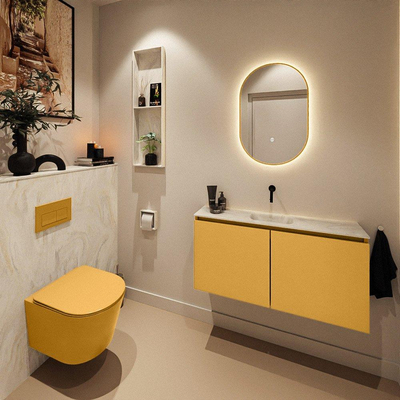 MONDIAZ TURE-DLUX 100cm toiletmeubel Ocher. EDEN wastafel Ostra positie midden. Zonder kraangat.