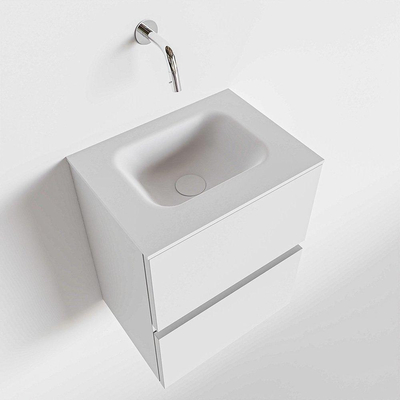 MONDIAZ ADA Toiletmeubel - 40x30x50cm - 0 kraangaten - 2 lades - talc mat - wasbak midden - Solid surface - Wit