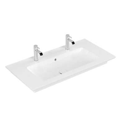 Villeroy & Boch Venticello Meubelwastafel - wasbak midden - 2 kraangaten - 100x50cm - overloop - ceramic+ - wit
