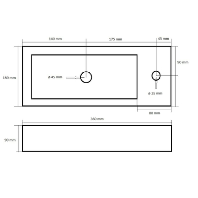 Best Design Bicolor Fonteinset 36x18x9 keramiek 1 kraangat rechts wit/mat zwart