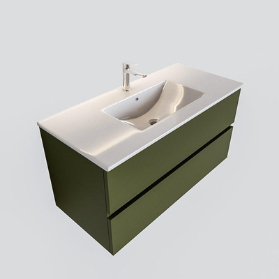 MONDIAZ VICA Badkamermeubelset - 100cm - 2 lades - wasbak Denia midden - 1 kraangat - solid surface army