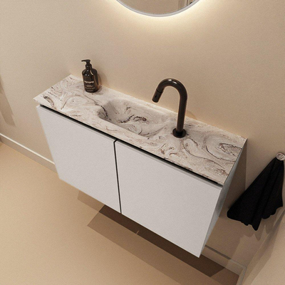 MONDIAZ TURE-DLUX 80cm toiletmeubel Linen. EDEN wastafel Glace positie midden. Met 1 kraangat.