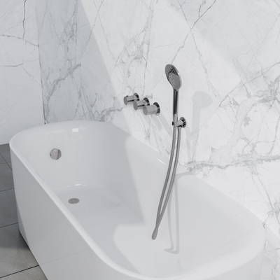 Fortifura Nebbio Badcombinatie-set - thermostaatkraan - inbouwdeel - inbouw uitbreiding - wandaansluitbocht - gladde doucheslang - ronde handdouche - badafvoer opbouw - chroom