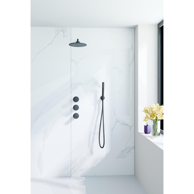 Fortifura Nebbio Regendoucheset - inbouwkraan - inbouwdeel - wandaansluitbocht- doucheslang metaal - staafhanddouche - 35cm wandarm - ronde hoofddouche - mat zwart