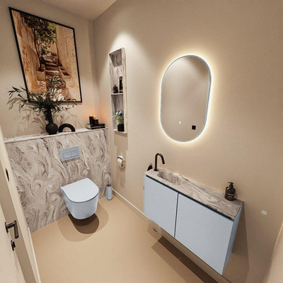 MONDIAZ TURE-DLUX 80cm toiletmeubel Clay. EDEN wastafel Glace positie links. Met 1 kraangat.