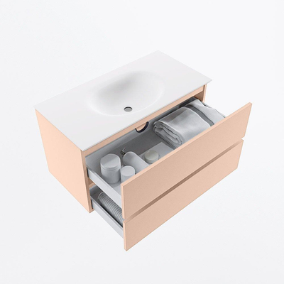 MONDIAZ VICA Badkamermeubelset - 90cm - onderkast rosee- 2 lades - wastafel moon midden - 1 kraangat - 60cm hoge versie - talc