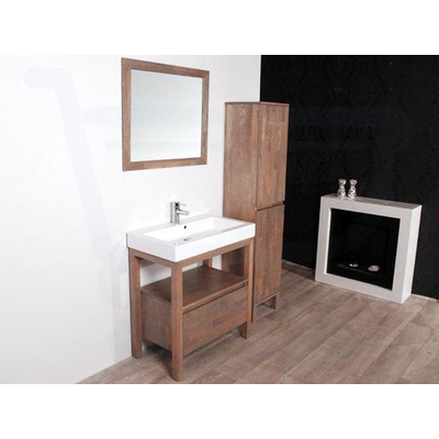 Saniclass Natural Wood badkamermeubelset 80cm grey oak met wastafel wit 0 kraangaten inclusief spiegel