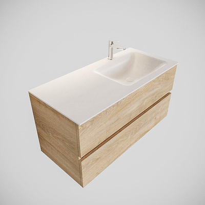 MONDIAZ VICA Badkamermeubelset - 100cm - 2 lades - wasbak Cloud rechts - 1 kraangat - solid surface washed oak