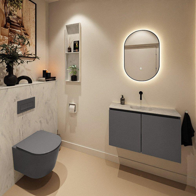 MONDIAZ TURE-DLUX 80cm toiletmeubel Dark Grey. EDEN wastafel Opalo positie midden. Zonder kraangat.
