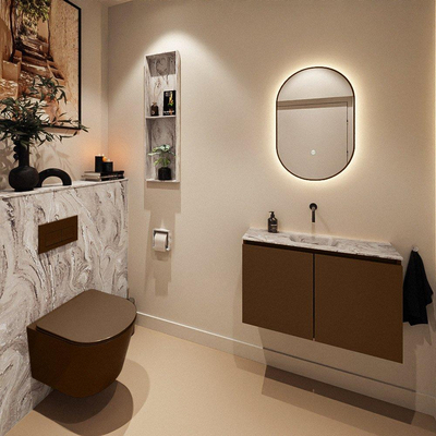 MONDIAZ TURE-DLUX 80cm toiletmeubel Rust. EDEN wastafel Glace positie midden. Zonder kraangat.