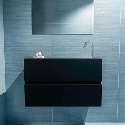 MONDIAZ ADA Toiletmeubel - 80x30x50cm - 1 kraangat - 2 lades - urban mat - wasbak rechts - Solid surface - Wit