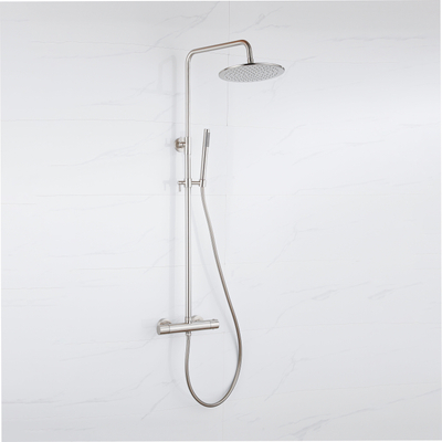 Fortifura Calvi Regendoucheset - thermostatisch - 25cm hoofddouche - gladde slang - staaf handdouche - Geborsteld RVS PVD