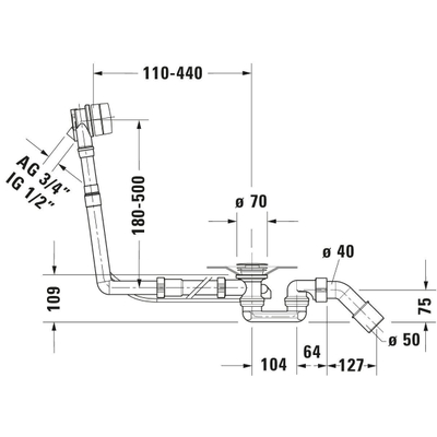 Duravit badafvoer overloop en vulcombinatie met waste chroom