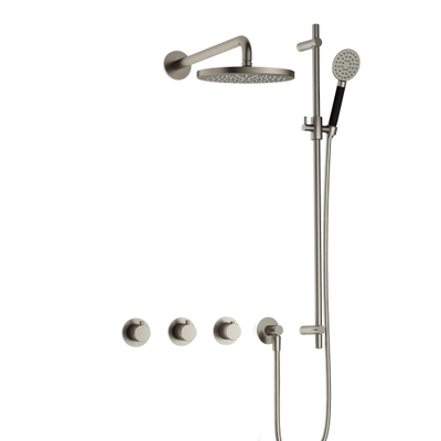 Hotbath Cobber IBS70 Regendoucheset inbouw - 38.5cm wandarm - 20cm ronde hoofddouche - 3 standen handdouche - glijstang - nikkel geborsteld